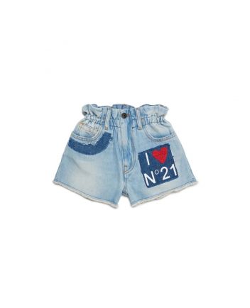 Blue Denim Shorts With Patch And I Love N21 Logo