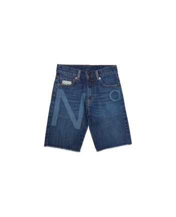 Blue Denim Shorts With Laser-Printed Logo