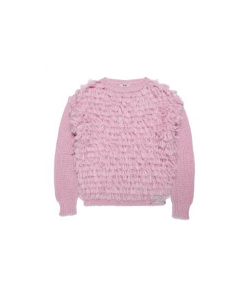 Girls Pink Fur Effect Wool Blend Sweater