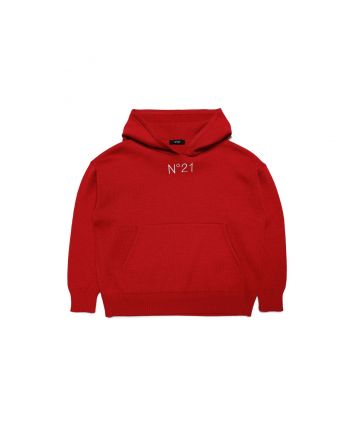 Boys Red Wool-Blend Hoodie With Fleece Insert
