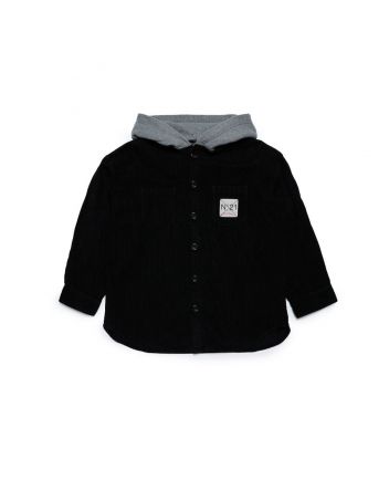 Boys Black Corduroy Hooded Shirt