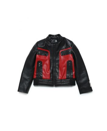 Boys Black Colorblock Leather Biker Jacket