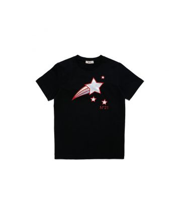 Girls Black Embroidered-Logo Cotton T-shirt