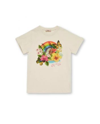 Girls Ivory Floral-Print Cotton T-shirt