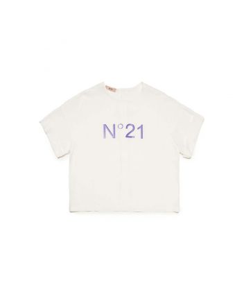 Girls White Crepe Crew-Neck T-Shirt