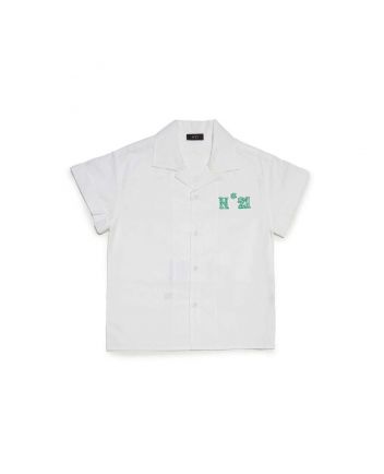 Boys White Logo-Print Half Sleeves Shirt