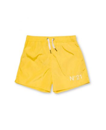 Boys Yellow Logo-Print Swim Shorts
