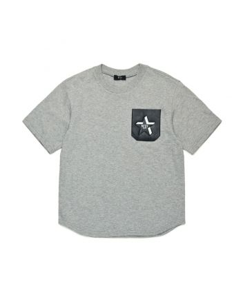 Boys Grey Leather-Pocket Logo T-Shirt