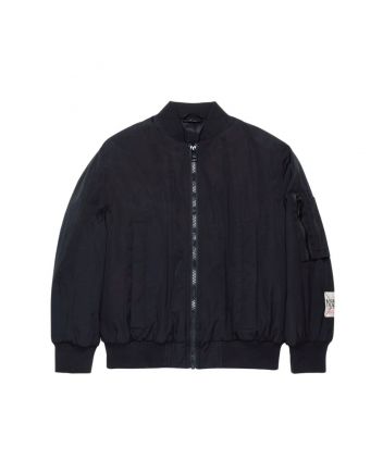 Boys Black Bomber Jacket With Logo-Patch