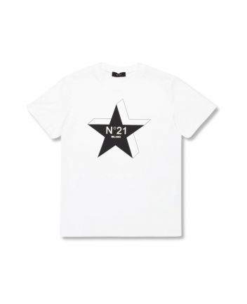 Boys White Star-Logo Print Cotton T-Shirt
