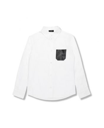 Boys White Poplin Shirt With Logo-Patch