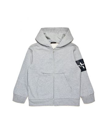 Boys Grey Logo-Sleeves Zip-Up Hoodie