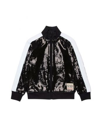 Unisex Black Full-Zip Sequined Sweatshirt