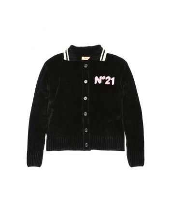 Girls Black Terry Cloth Logo Cardigan