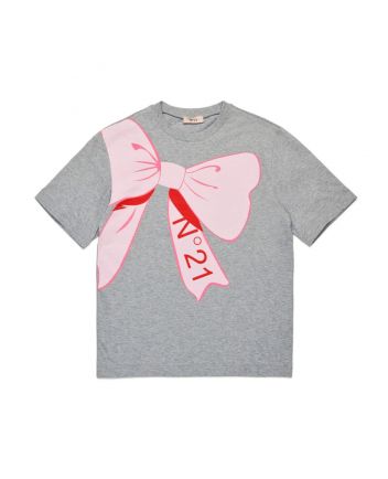 Girls Grey Cartoon-Bow Print T-Shirt