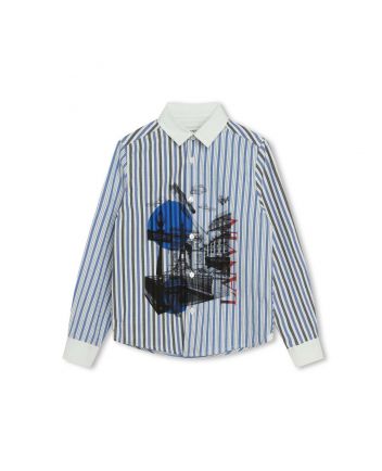 Boys White & Blue Striped Long-Sleeve Shirt