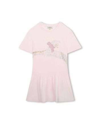 Girls Light Pink Cotton Rhinestone Dress