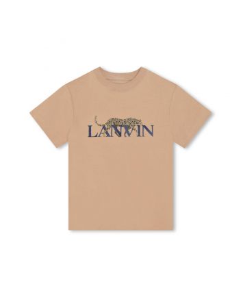 Boys Beige Leopard-Print Cotton T-Shirt