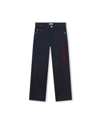 Boys Dark Denim Blue Embroidered-Logo Jeans