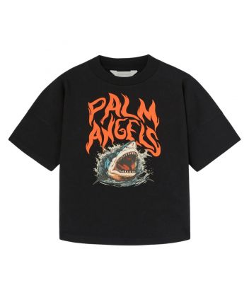 Boys Black Shark-Print Cotton T-Shirt