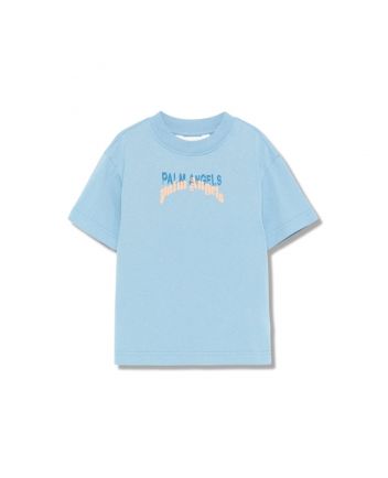 Boys Blue Double-Logo Print Cotton T-Shirt