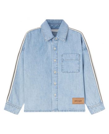 Boys Denim Blue Logo-Print Chambray Shirt