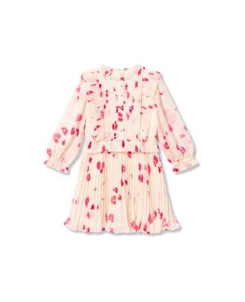 Girls Pink Printed Chiffon Mini Dress