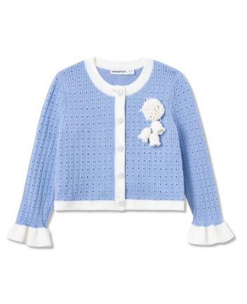 Girls Blue Cotton & Wool Knit Cardigan