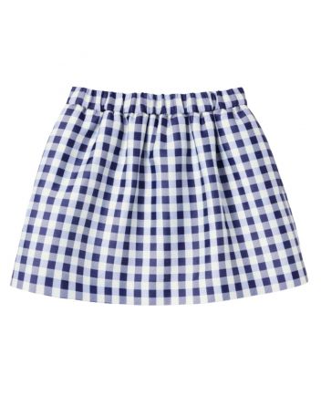 Girls Navy Blue Check Gingham Tafeeta Skirt