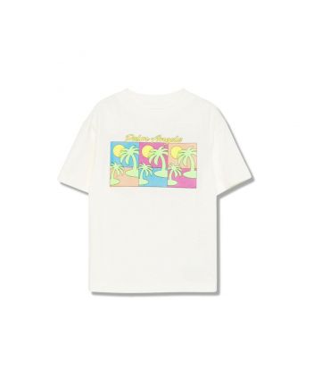 Girls Ivory Triple Pop Palm Cotton T-Shirt
