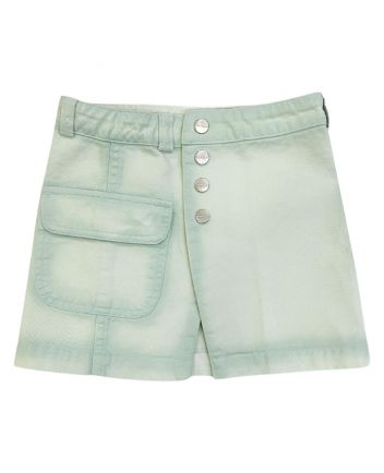 Girls Denim Mint Green Logo-Print Skirt