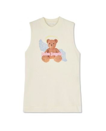 Girls Cream Teddy-Bear Logo Print Dress
