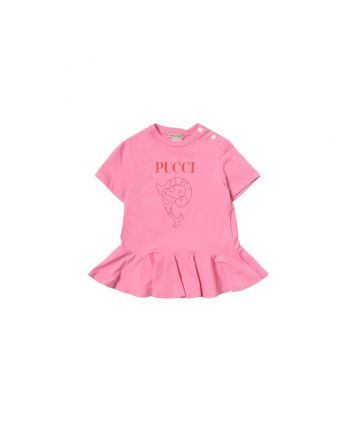 Girls Pink Logo Print Cotton Dress