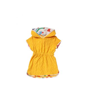 Girls Yellow Logo Print Hooded Dress