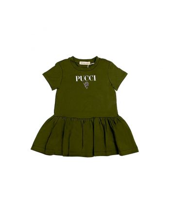 Girls Green Cotton Logo Dress