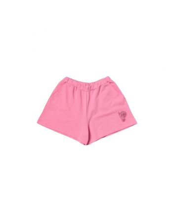 Girls Pink Logo Print Cotton Shorts