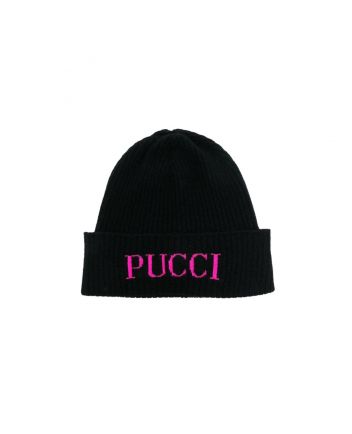 Girls Black Logo Wool Beanie