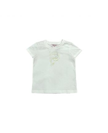 Girls White Logo Print Cotton T-Shirt