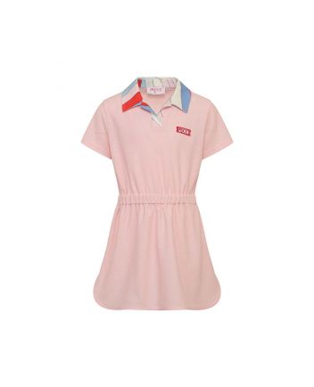 Girls Pink Iride-Print Collar Dress