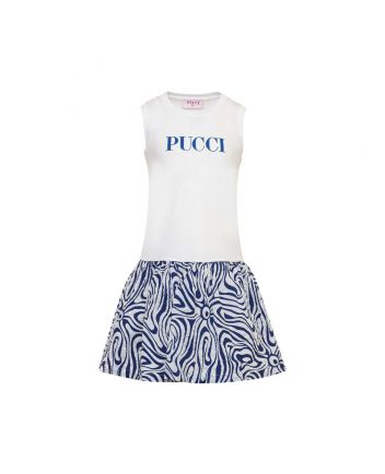 Girls White & Blue Logo-Print Dress