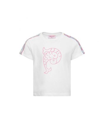 Girls Ivory Cotton Pesci & Onde T-Shirt