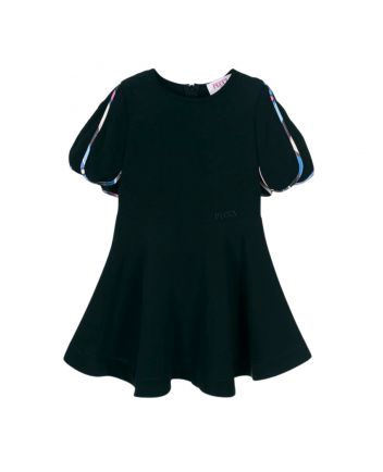 Girls Black Petal-Sleeve Vivara Dress