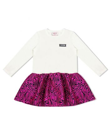 Girls White & Pink Full Sleeves Dress