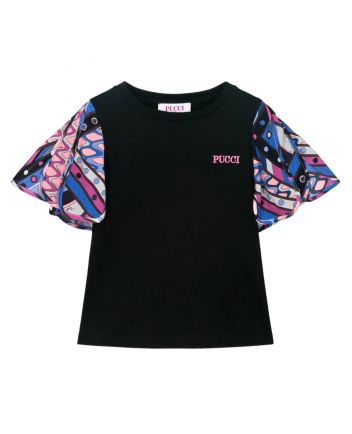Girls Black Viscose Vivara Print T-Shirt