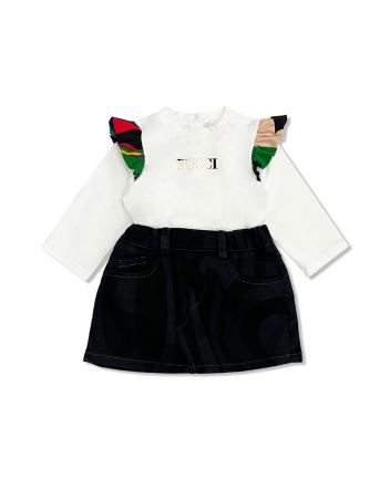 Baby Girls White & Black Logo-Patch Dress