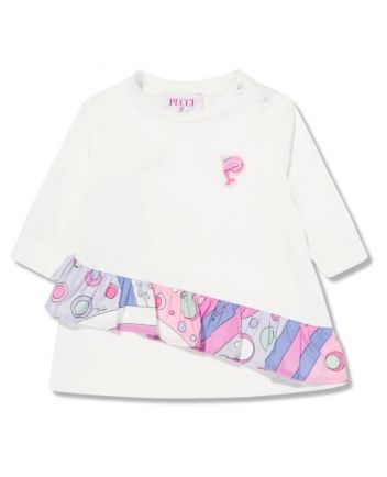 Baby Girls White Logo-Print Ruffled Dress