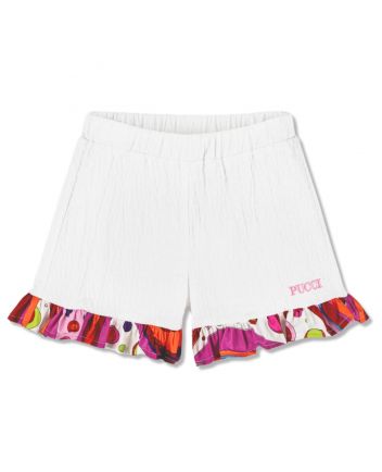 Girls White Fontane Print Cotton Shorts