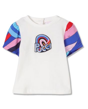 Girls White Iride Logo Fontane Sleeve T-shirt