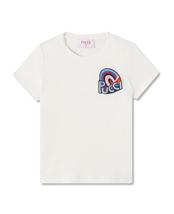 Girls White Logo-Patch Cotton T-Shirt