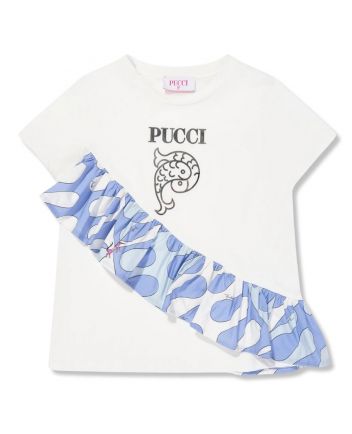 Girls White Logo-Print Ruffled T-Shirt